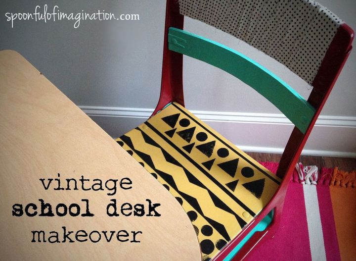 vintage school desk makeover, painted furniture, repurposing upcycling