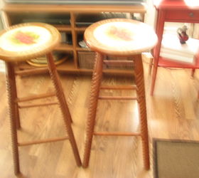 q 2 stools need new use, painted furniture, repurposing upcycling, 2 stools stain and painted design on top
