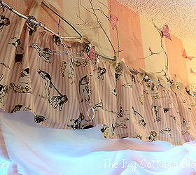 diy tree branch curtain rod, home decor, Installed over the window and dressed uo with butterflies crystals and curtains