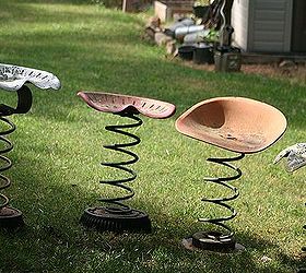 tractor seat bouncers, outdoor living, repurposing upcycling, they fit well under a shade tree