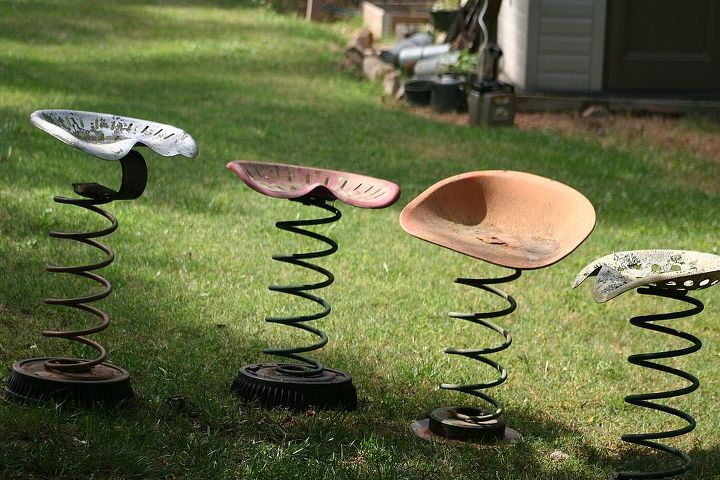tractor seat bouncers, outdoor living, repurposing upcycling, they fit well under a shade tree