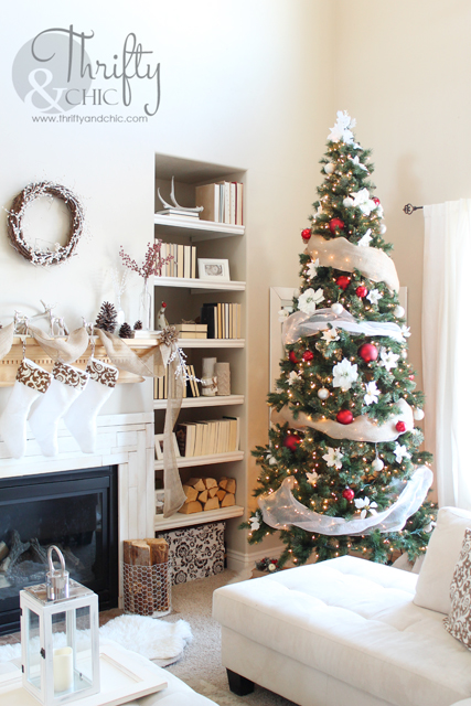 living room christmas decor, christmas decorations, living room ideas, seasonal holiday decor, I redecorated the bookshelves next to the tree to give it a more inviting and warmer feel