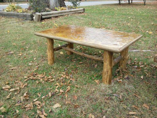 cedar log tables with stone tops, painted furniture, Cedar log table