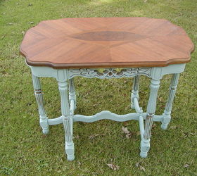transforming vintage furniture that is both stained and painted, chalk paint, painted furniture, The turn of the century parlor table is finished and stained on its veneer top that contrasts beautifully with its chalk painted base