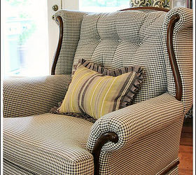 living room design ideas, home decor, living room ideas, I had my two chairs reupholstered in gray hounds tooth fabric