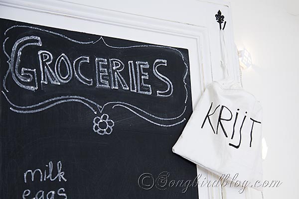 kitchen organization with a chalk board vintage door, chalkboard paint, crafts, diy, home decor, kitchen design, repurposing upcycling, A bag holds the chalk right at hand