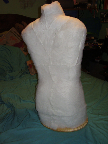 make your own dress form or mannequin, rear view It has a lot of seams but those are covered once you add the final fabric cover