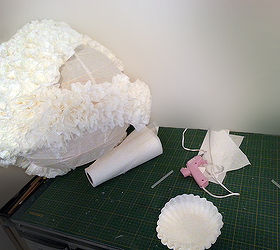 diy coffee filter light fixture, crafts, lighting, In progress gluing the coffee filters to the lantern