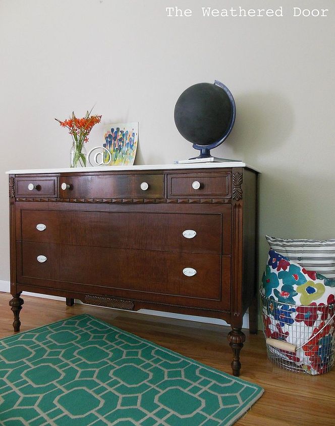 A Dark Wood Dresser With White Top Hometalk A Dark Wood Dresser With White Top Painted Furniture Woodworking Projects After