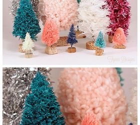diy bottle brush trees, cleaning tips, crafts, Bottle Brush trees with yarn garland twine and rope