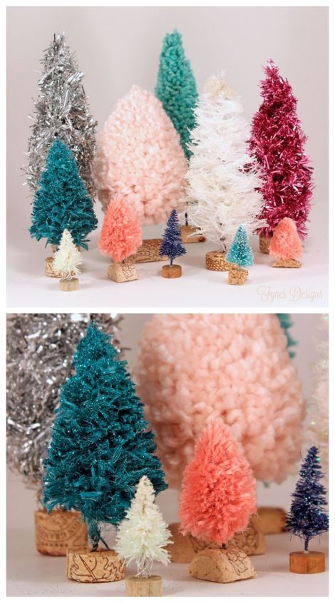 diy bottle brush trees, cleaning tips, crafts, Bottle Brush trees with yarn garland twine and rope