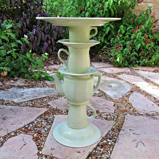 tea pot bird bath, crafts, outdoor living, repurposing upcycling, I even thought about making it into a side table but I didn t find a large enough top