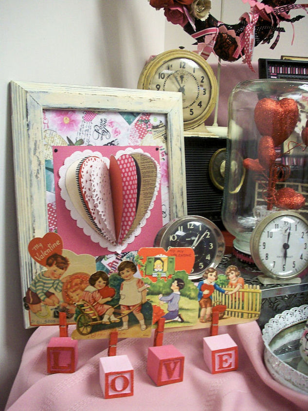 vintage glam valentine s desk vingette, crafts, seasonal holiday decor, valentines day ideas, wreaths, This heart came from a post I saw that simply stole mine pun intended from My kids got a kick from my cloche they kept singing Jar of Hearts by Christina Perri