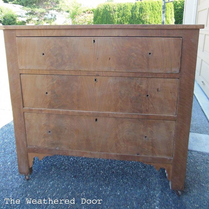 a plum grey dresser with modern lines, painted furniture, Dresser before no hardware
