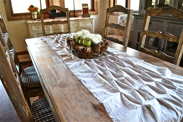 rustic smocked table runner from a drop cloth, repurposing upcycling, seasonal holiday d cor, thanksgiving decorations