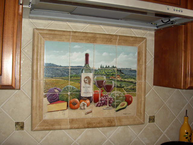 kitchen backsplash, kitchen backsplash, kitchen design, tiling, The client wanted more color in the kitchen but didn t want to remove the existing backsplash This mural was installed directly over ceramic tile with tile mastic