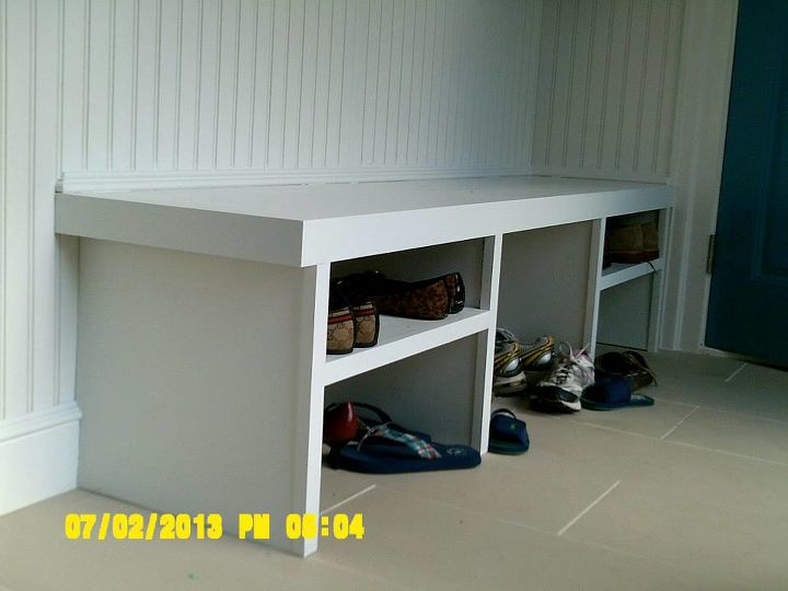 mudroom cubbies beadboard and benches, foyer, shelving ideas, storage ideas, woodworking projects