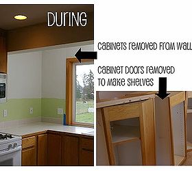 free kitchen cabinet to shelf makeover, doors, home decor, kitchen cabinets, shelving ideas, storage ideas, in one hour the cabinets were removed from the walls then the doors were removed from the cabinets and used to create the shelves that would replace them