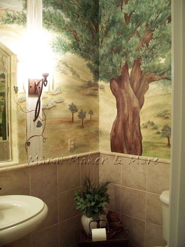 tuscan mural in powder room, bathroom ideas, home decor, painting