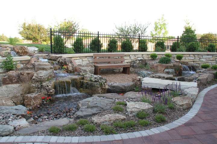 water features installed at living well cancer center, decks, doors, gardening, landscape, outdoor living, ponds water features, A Pondless Waterfall waterfall without the pond provides the soothing sound of running water