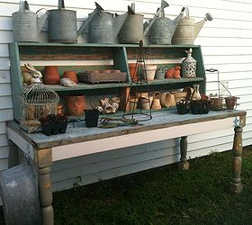 A pile of salvage + a hutch top = a to die for potting bench