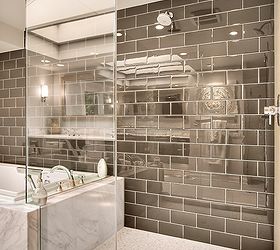 add style to your bathroom with subway tile, bathroom ideas, home decor, tiling, Gray is technically a neutral but we love the warmth it brings to this otherwise all white bathroom Photo Source