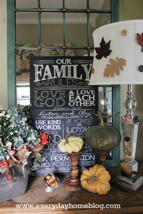 2013 fall home tour at the everyday home, seasonal holiday decor, Our Family Rules sign greets you when you come inside the foyer