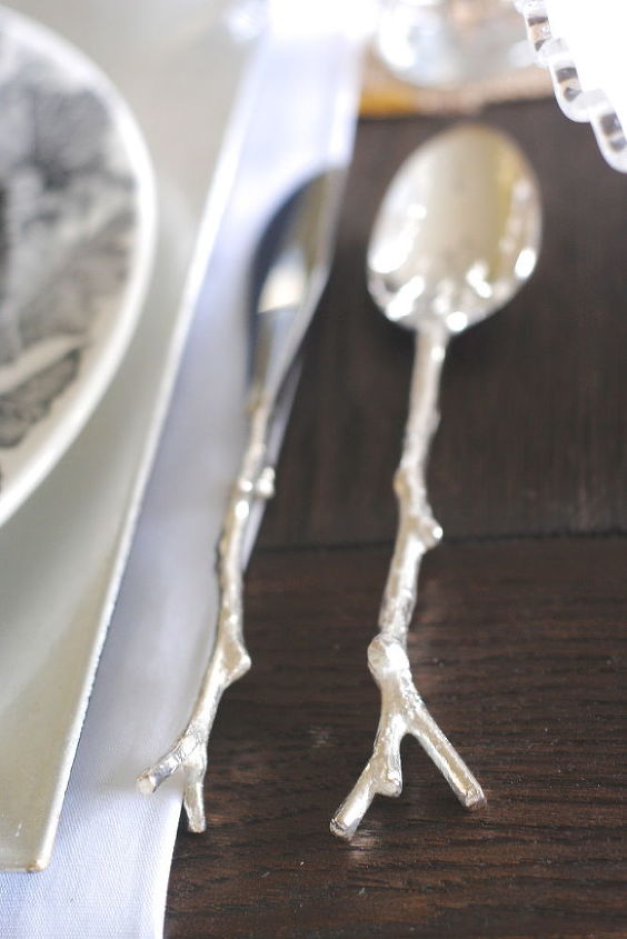 modern thanksgiving tablescape, home decor, seasonal holiday decor, thanksgiving decorations, But are you ready for the piece de resistance TWIG SILVERWARE They are so dainty and lovely I want to use them for every meal all the time
