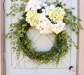 how to make a spring wreath, crafts, seasonal holiday decor, wreaths, Separate a flowering bush into several stems and add behind hydrangea