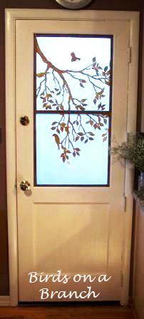 diy project stenciling on glass, crafts, doors, electrical, home decor, birds on a branch stenciled glass door