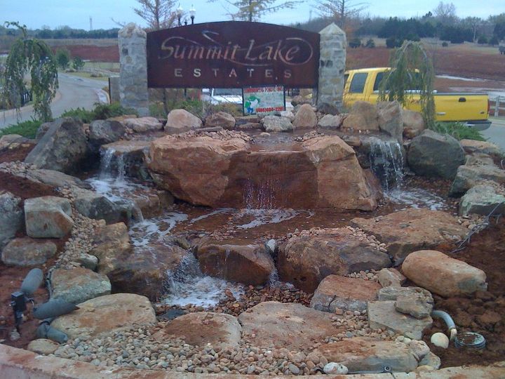 pond nightmare becomes a pondless beauty, landscape, ponds water features, Completed Pondless Waterfall in Edmond OK
