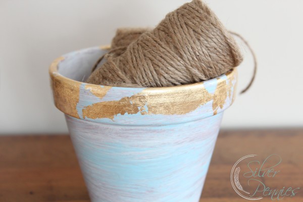 one terra cotta pot three beachy ways, chalkboard paint, crafts, home decor, painting, Gold leaf flakes and acrylic paint