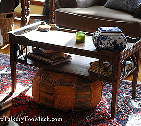 can you decorate beautifully with truly thrifted items heck yes you can, home decor, living room ideas, painted furniture, I love my thrifted 1 00 ottoman Have had for over ten years My thrifted coffee table is on my side of the room and perfect size