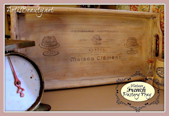 using freezer paper to turn and old plain tray into a vintage french, crafts