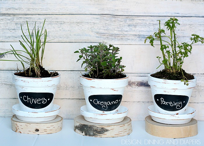 diy herb pots, chalkboard paint, crafts, gardening, Create these rustic pots with chalkboard labels using simple supplies from your local Michaels They are perfect to put herbs in for both indoor or out and so easy too Click through to find the full tutorial MPinterestParty