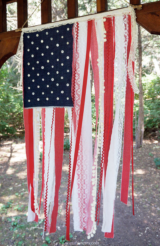 patriotic ribbon lace and fabric scrap flag, crafts, patriotic decor ideas, seasonal holiday decor