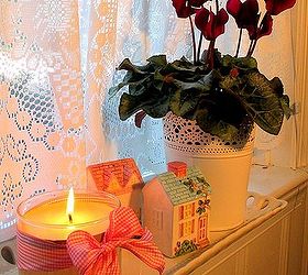 be my valentine, seasonal holiday d cor, valentines day ideas, cyclamen salt pepper shaker houses and a scented candle