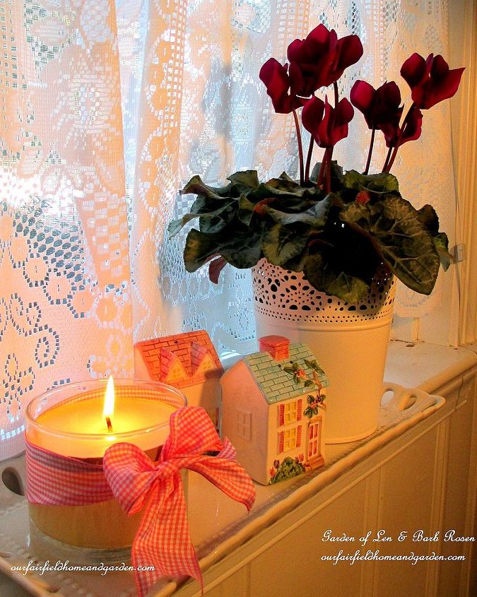 be my valentine, seasonal holiday d cor, valentines day ideas, cyclamen salt pepper shaker houses and a scented candle