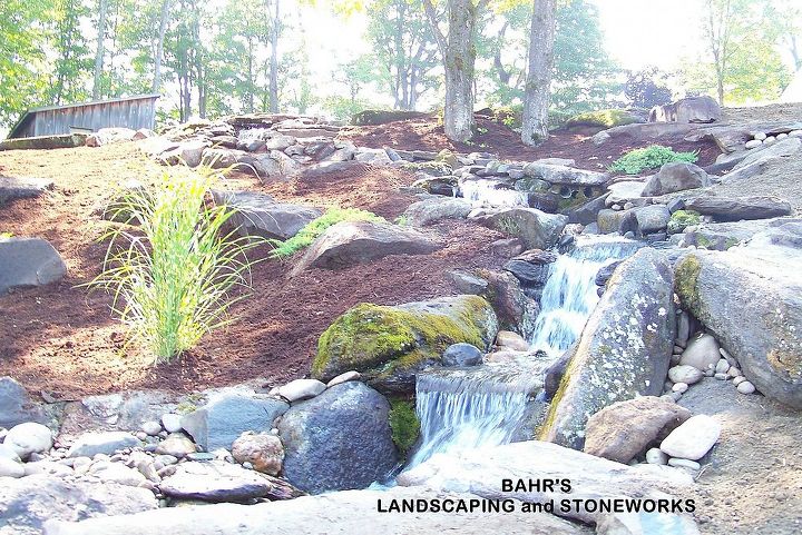 90 foot long stream with waterfalls, landscape, outdoor living, ponds water features