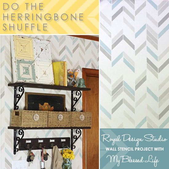 diy wall stencil makeover with allover herringbone pattern, painting, wall decor, A fun graphic take on a traditional Herringbone Pattern The Herringbone Shuffle Allover Wall Stencil