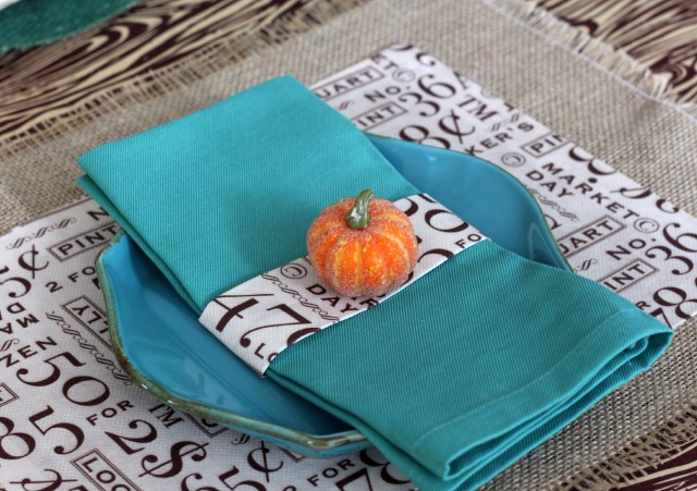 no sew fall burlap table setting, crafts, seasonal holiday decor, Orange and teal make great colors for fall