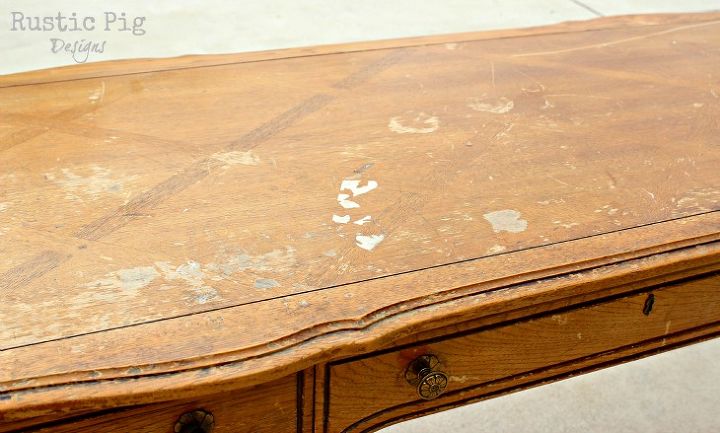 antique french desk makeover, painted furniture, rustic furniture, The top of the desk before eek