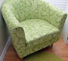 recovering the ikea tullsta chair, painted furniture, reupholster, Ikea Tullsta Chair recovered in a gorgeous green paisley pattern