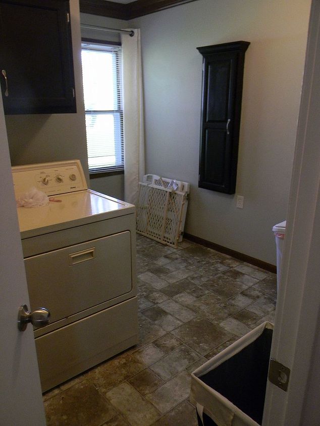 what would you do with an l shaped laundry room, home decor, laundry rooms, The after from the doorway I do love this linoleum