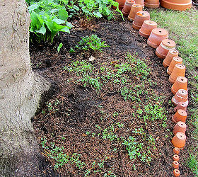 making a terra cotta pot flower bed edging, flowers, gardening, perennials, Then fill in around the pots with a little potting soil Now I just have to wait for the perennials to fill in