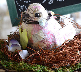 spring welcome for michaels hometalk pinterest party, chalkboard paint, crafts, easter decorations, seasonal holiday decor, wreaths, Tuck a little bird in the nest or maybe some tiny eggs