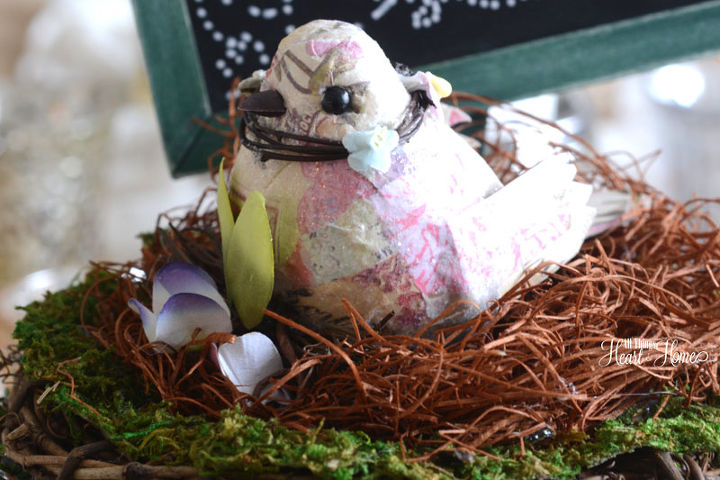 spring welcome for michaels hometalk pinterest party, chalkboard paint, crafts, easter decorations, seasonal holiday decor, wreaths, Tuck a little bird in the nest or maybe some tiny eggs
