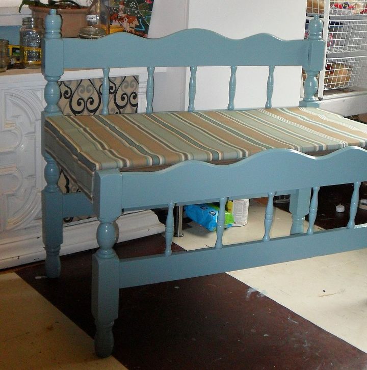 twin bed to bench, outdoor furniture, painted furniture, repurposing upcycling, This is the bench after a few coats of blue