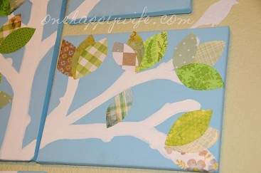 homemade nursery wall art multi picture art diy, bedroom ideas, crafts, home decor, painting, See how the finished panels line up to create one full tree Incredible wall art looks expensive and chic but can be done simple and easy at home over the weekend