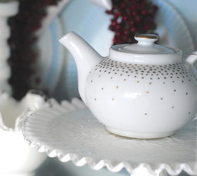 diy gold dotted servingware in under 5 minutes, crafts, Now this teapot shines amidst my other pieces If you do wash it do so gently by hand Check out the blog for more photos and ideas